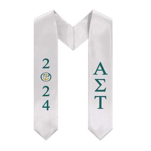 Alpha Sigma Tau 2024 Anchor Mark Graduation Stole - White