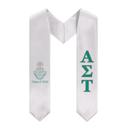 Alpha Sigma Tau 2026 Stole + Block Letters + Crest - White, Green & Gold
