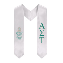 Load image into Gallery viewer, Alpha Sigma Tau + Crest + Class of 2026 Graduation Stole - White, Green &amp; Gold