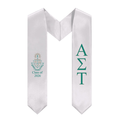 Alpha Sigma Tau + Crest + Class of 2026 Graduation Stole - White, Green & Gold