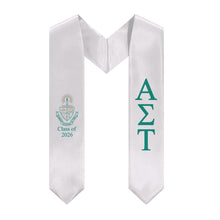 Load image into Gallery viewer, Alpha Sigma Tau + Crest + Class of 2026 Graduation Stole - White &amp; Green
