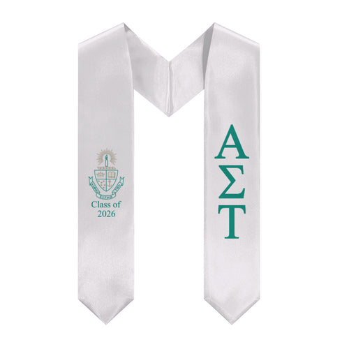 Alpha Sigma Tau + Crest + Class of 2026 Graduation Stole - White & Green