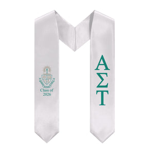 Alpha Sigma Tau + Crest + Class of 2026 Graduation Stole - White & Green