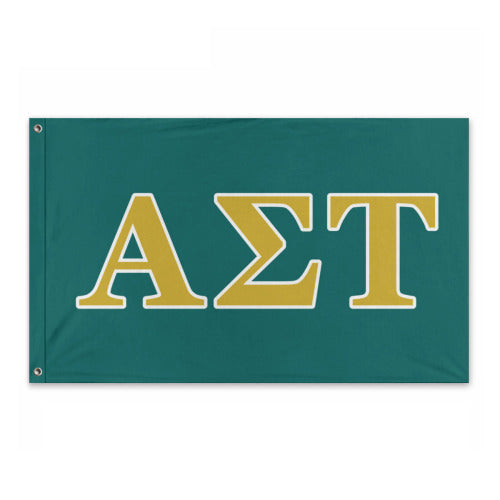 Alpha Sigma Tau Wide Greek Block Flag - Emerald Green, Victory Gold & White