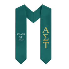 Load image into Gallery viewer, Alpha Sigma Tau Class of 2025 Sorority Stole - Emerald Green, Victory Gold &amp; White