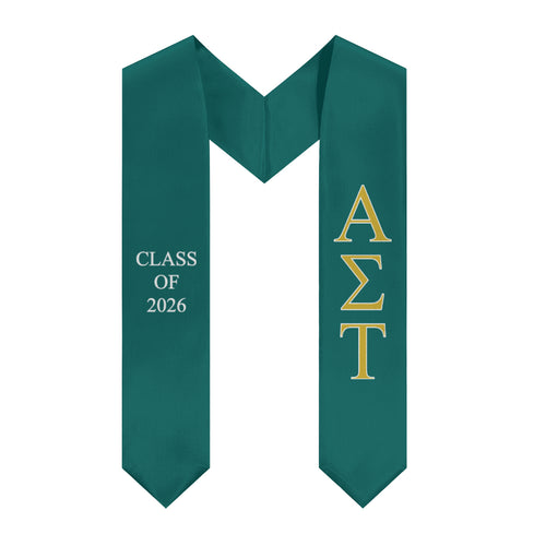 Alpha Sigma Tau Class of 2026 Sorority Stole - Emerald Green, Victory Gold & White