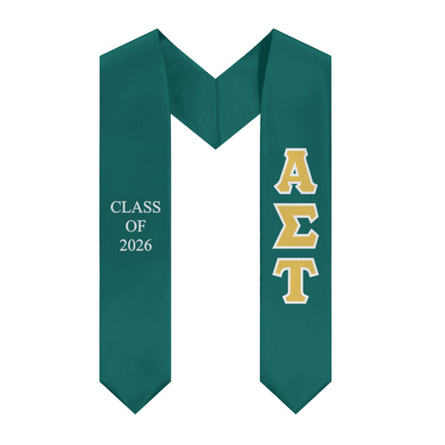 Alpha Sigma Tau 2026 Greek Block Stole - Emerald Green, Gold & White