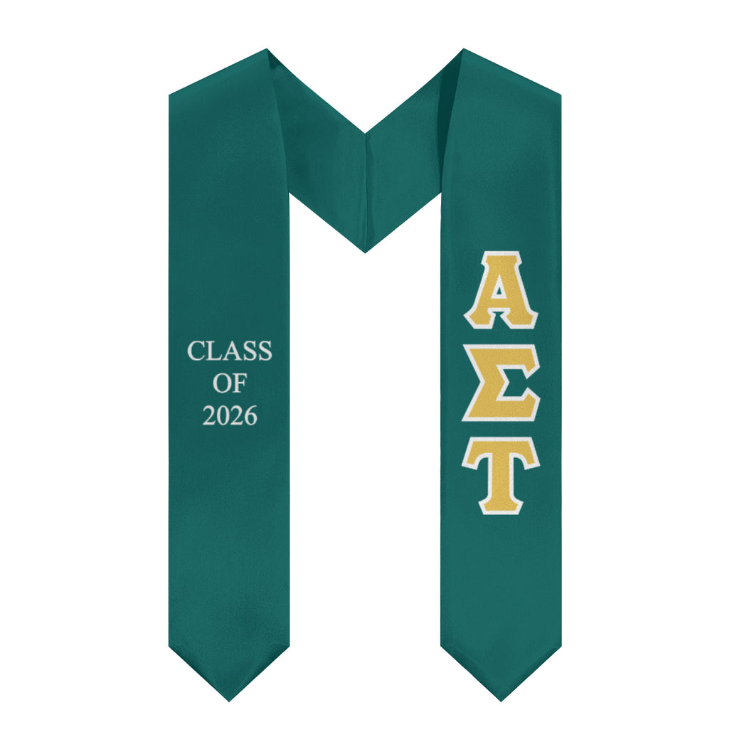 Alpha Sigma Tau 2026 Greek Block Stole - Emerald Green, Gold & White