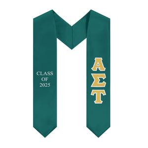 Alpha Sigma Tau Greek Block Stole - Emerald Green, Custom Gold & White