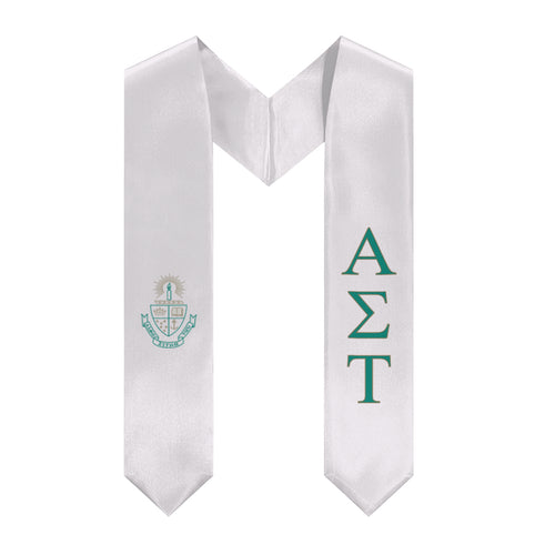 Alpha Sigma Tau Graduation Stole With Crest - White