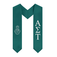 Load image into Gallery viewer, Alpha Sigma Tau Graduation Stole With Crest - Emerald Green &amp; White