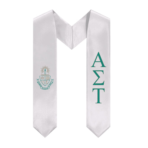 Alpha Sigma Tau Graduation Stole With Crest - White, Green & Gold