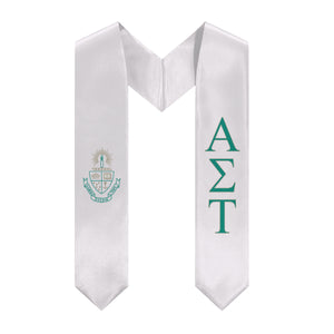 Alpha Sigma Tau Graduation Stole With Crest - White, Green & Gold