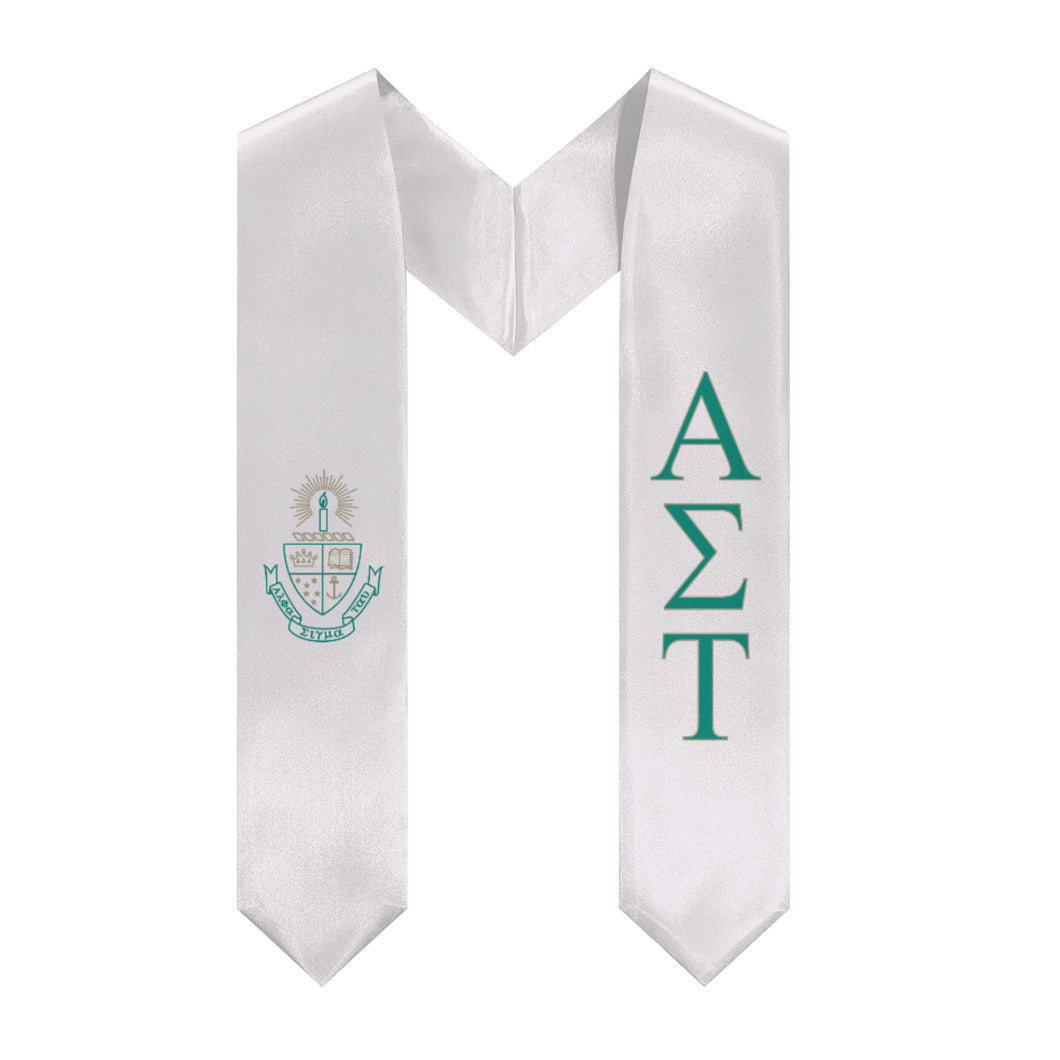 Alpha Sigma Tau Graduation Stole With Crest - White, Green & Gold