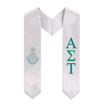 Load image into Gallery viewer, Alpha Sigma Tau Graduation Stole With Crest - White &amp; Green