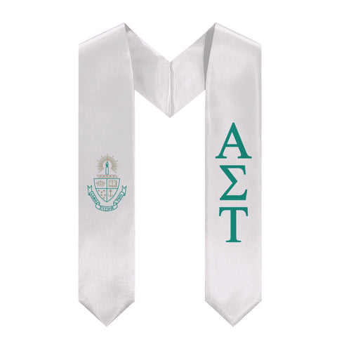 Alpha Sigma Tau Graduation Stole With Crest - White & Green