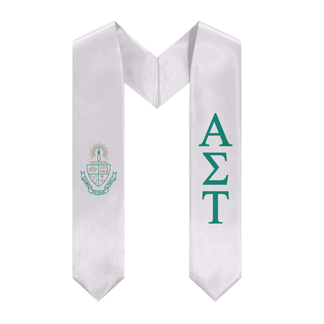 Alpha Sigma Tau Graduation Stole With Crest - White & Green