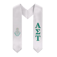 Alpha Sigma Tau Stole + Block Letters + Crest - White, Green & Gold - 1