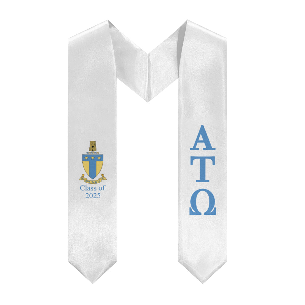 Alpha Tau Omega + Crest + Class of 2025 Graduation Stole - White & Sky Blue