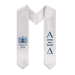 Alpha Xi Delta + Crest + Class of 2024 Graduation Stole - White, Inspiration Blue & Griffin Blue