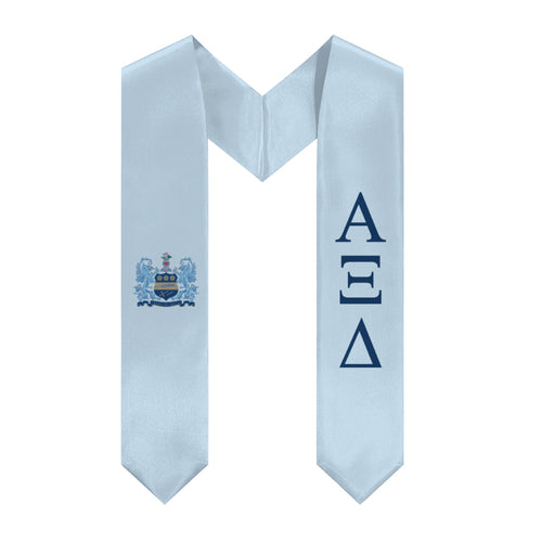 Alpha Xi Delta Graduation Stole With Crest - Light Blue & Inspiration Blue