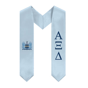 Alpha Xi Delta Graduation Stole With Crest - Light Blue & Inspiration Blue
