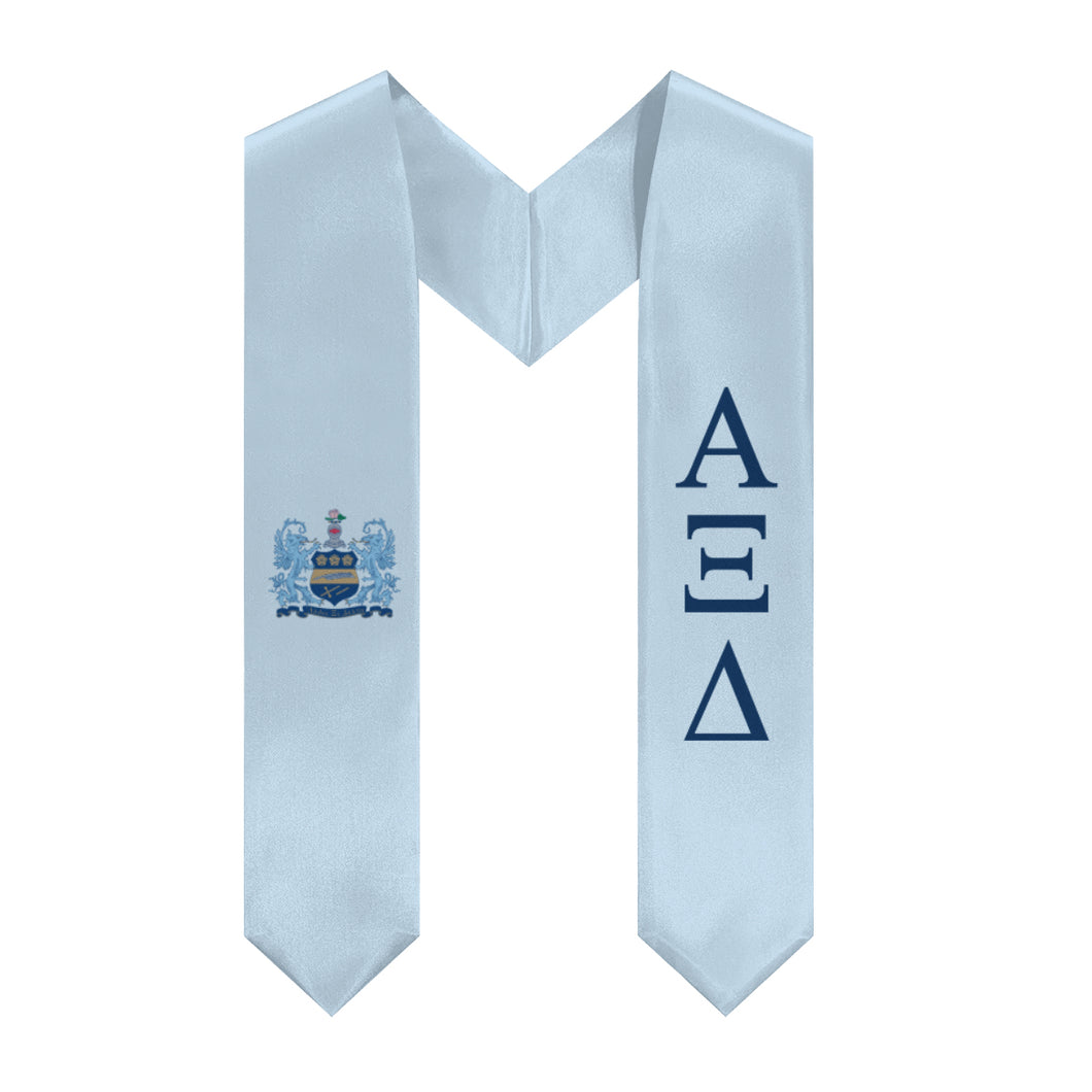 Alpha Xi Delta Graduation Stole With Crest - Light Blue & Inspiration Blue
