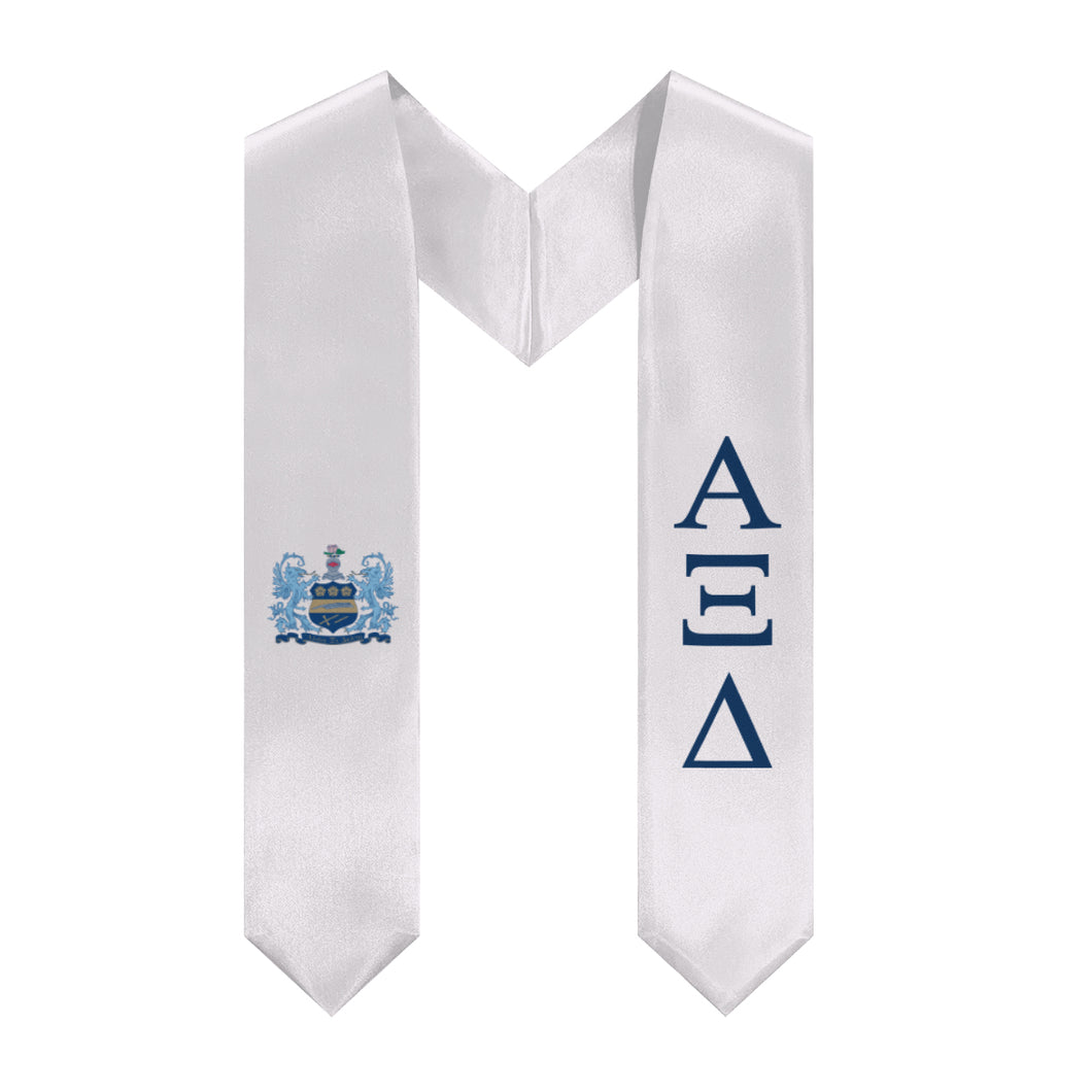 Alpha Xi Delta Graduation Stole With Crest - White & Inspiration Blue