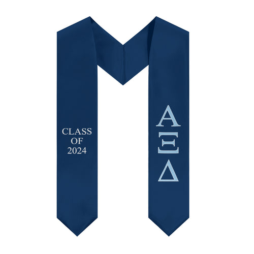 Alpha Xi Delta Class of 2024 Sorority Stole - Inspiration Blue, Griffin Blue & White