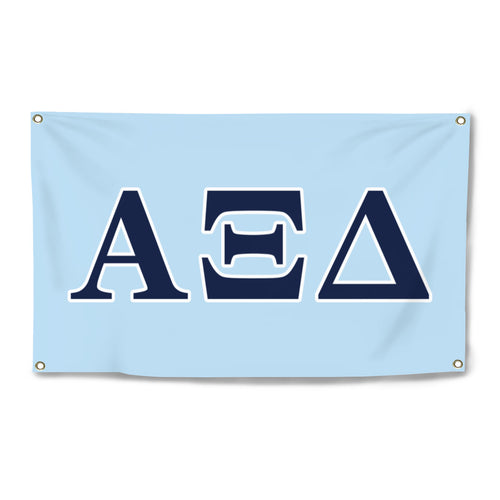 Alpha Xi Delta Wide Block Greek Four-Grommet Banner - Light Blue, Dark Blue & White