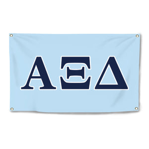 Alpha Xi Delta Wide Block Greek Four-Grommet Banner - Light Blue, Dark Blue & White