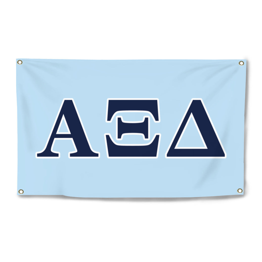 Alpha Xi Delta Wide Block Greek Four-Grommet Banner - Light Blue, Dark Blue & White