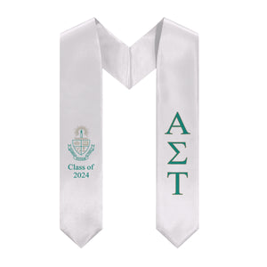 Alpha Sigma Tau + Crest + Class of 2024 Graduation Stole - White, Green & Gold