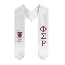 Load image into Gallery viewer, Phi Sigma Rho + Crest + Class of 2025 Graduation Stole - White, Wine Red &amp; Silver - 2