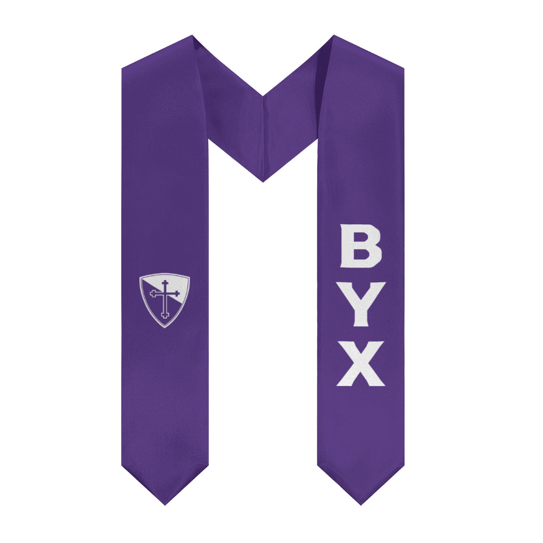 Beta Upsilon Chi Graduation Stole With Shield - Purple & White