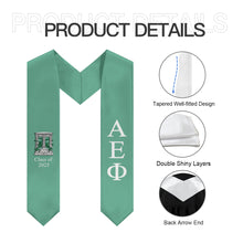 Load image into Gallery viewer, Alpha Epsilon Phi + Crest + Class of 2025 Graduation Stole - Serene Green &amp; White