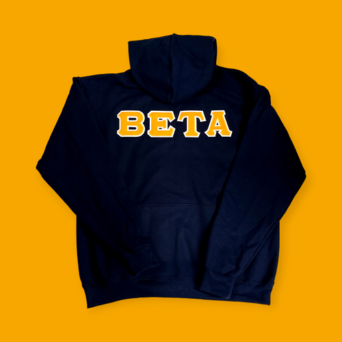 Beta Lettered Hoodie - Navy, Light Gold & White