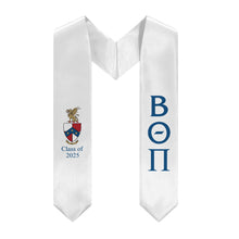 Load image into Gallery viewer, Beta Theta Pi + Crest + Class of 2025 Graduation Stole - White &amp; Blue