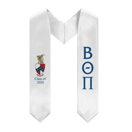 Beta Theta Pi + Crest + Class of 2026 Graduation Stole - White & Blue - 2