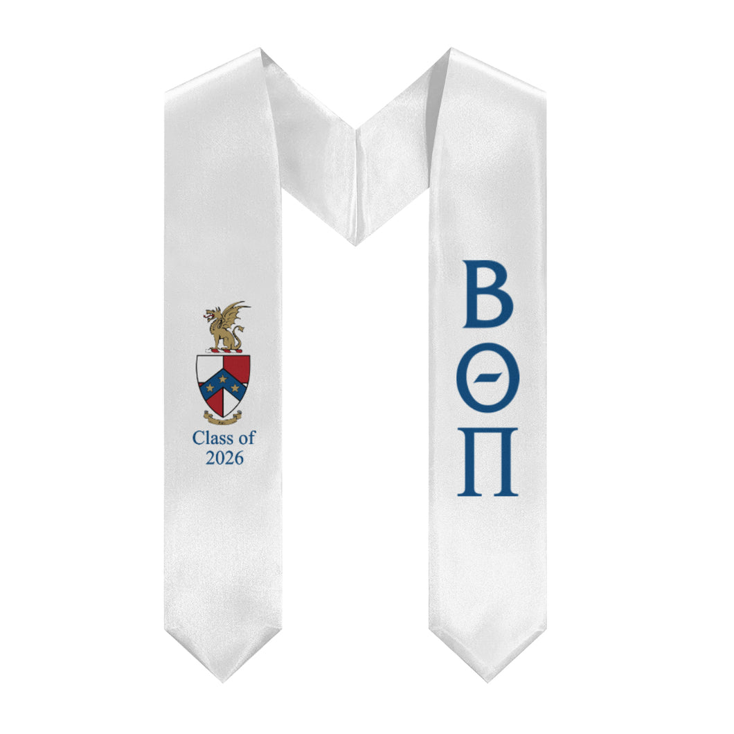 Beta Theta Pi + Crest + Class of 2026 Graduation Stole - White & Blue - 2