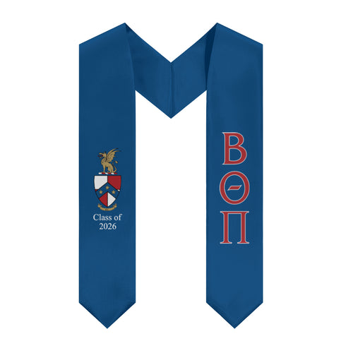 Beta Theta Pi + Crest + Class of 2026 Graduation Stole - Blue, Red & White - 2