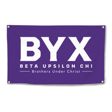 Load image into Gallery viewer, Beta Upsilon Chi Four-Grommet Banner - Purple &amp; White