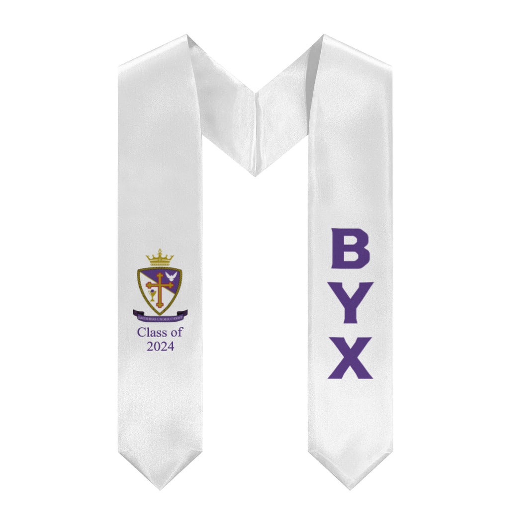 Beta Upsilon Chi + Crest + Class of 2024 Graduation Stole - White & Purple