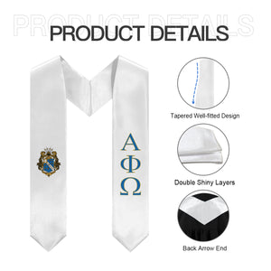 Alpha Phi Omega Graduation Stole With Crest - White, Blue & Gold