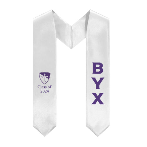 Beta Upsilon Chi + Shield + Class of 2024 Graduation Stole - White & Purple