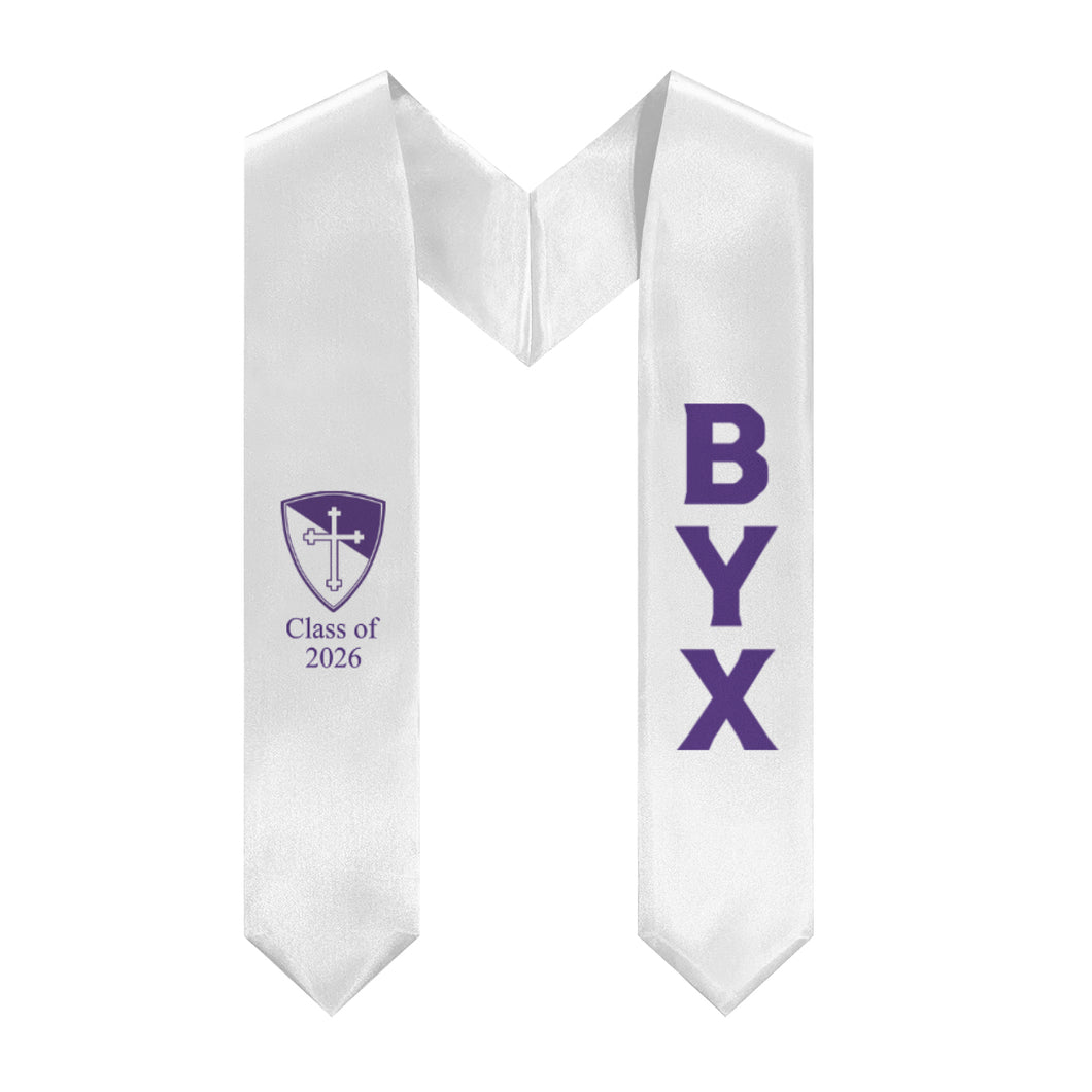 Beta Upsilon Chi + Shield + Class of 2026 Graduation Stole - White & Purple