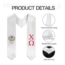 Load image into Gallery viewer, Chi Omega + Crest + Class of 2025 Graduation Stole - White &amp; Cardinal - 2