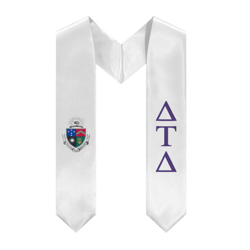 Delta Tau Delta Graduation Stole With Crest - White & Purple