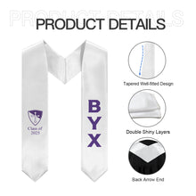 Load image into Gallery viewer, Beta Upsilon Chi + Shield + Class of 2025 Graduation Stole - White &amp; Purple