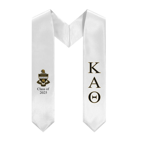 Kappa Alpha Theta + Crest + Class of 2025 Graduation Stole - White, Black & Theta Gold - 2